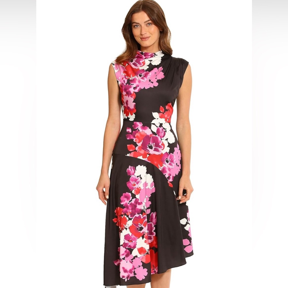Maggie London Drape Neck Asymmetric Hem Light Charmeuse Dress